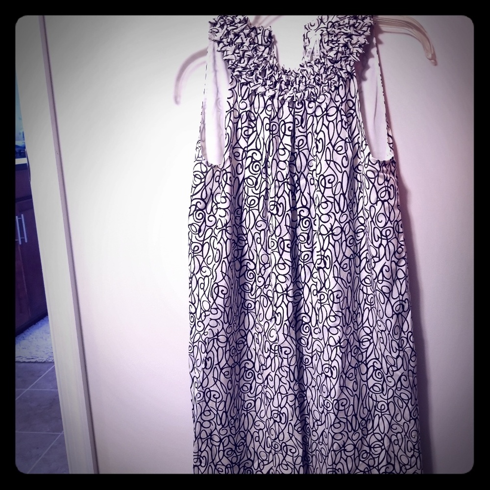 Cream and Black silk dress, size M